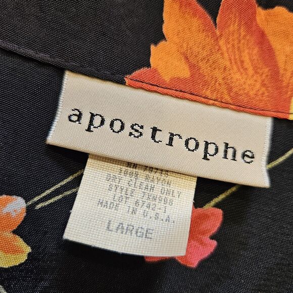 Vtg Apostrophe Floral Blouse Womens L Black Multi Cropped Boho Tropical NEW - Picture 7 of 9